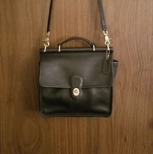 Vintage Coach Willis Station Genuine Leather Crossbody Purse Bag Black 10 x 10in